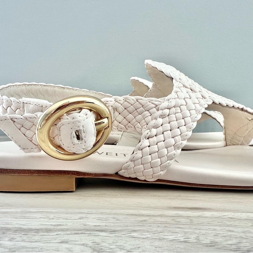 Stuart Weitzman Wovette Leather Flat Sandal | Cream Ivory | Size 7 - Picture 5 of 8